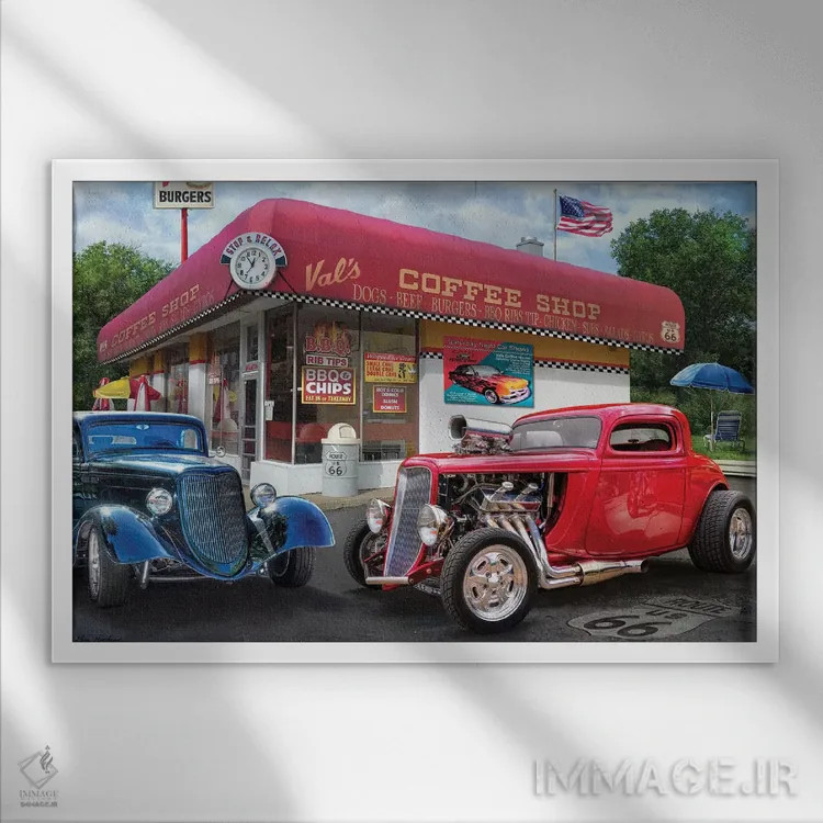 تابلو دکوراتیو کافه نوستالژیک آمریکایی وال اثر گرگ جوردانو - نمای قابدار سفید