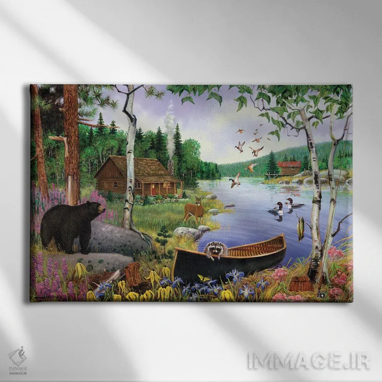 تابلو دکوراتیو حیوانات کنار دریاچه اثر جی. چارلز - نمای روبهرو روی دیوار