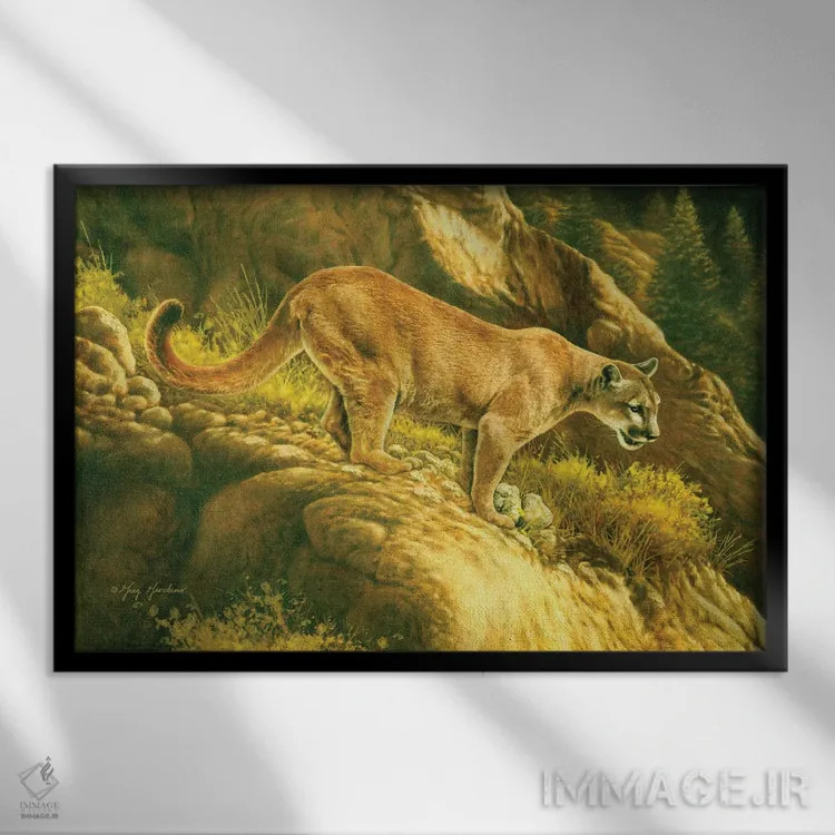 تابلو دکوراتیو شیر کوهی اثر گرگ جوردانو - نمای قابدار مشکی