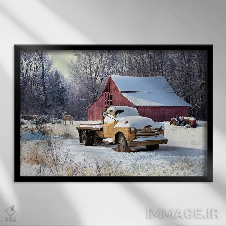 تابلو دکوراتیو کامیون زمستانی اثر گرگ جوردانو - نمای قابدار مشکی