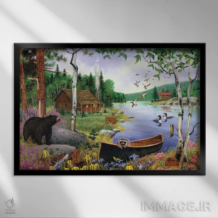 تابلو دکوراتیو حیوانات کنار دریاچه اثر جی. چارلز - نمای قابدار مشکی