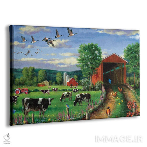 تابلو دکوراتیو غازهایی که بالای پل سرپوشیده پرواز می کنند اثر جی. چارلز - نمای پرسپکتیو محصول