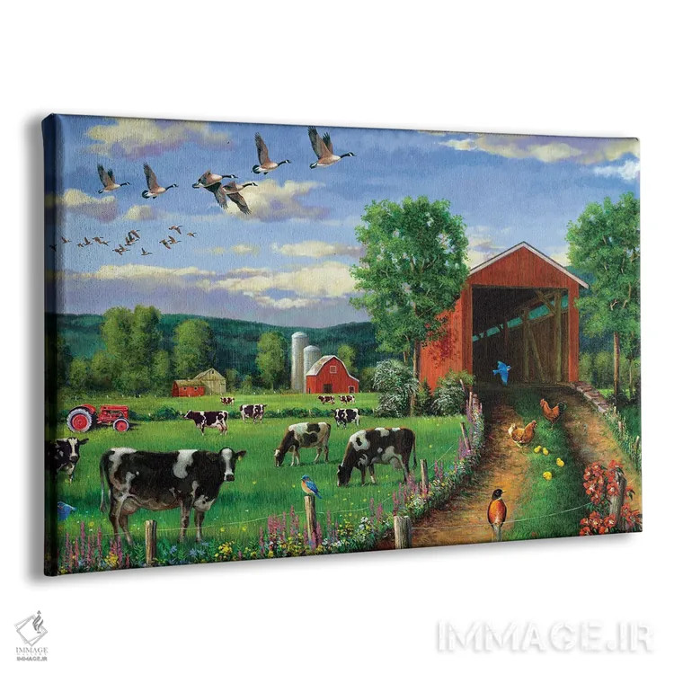 تابلو دکوراتیو غازهایی که بالای پل سرپوشیده پرواز می کنند اثر جی. چارلز - نمای پرسپکتیو محصول