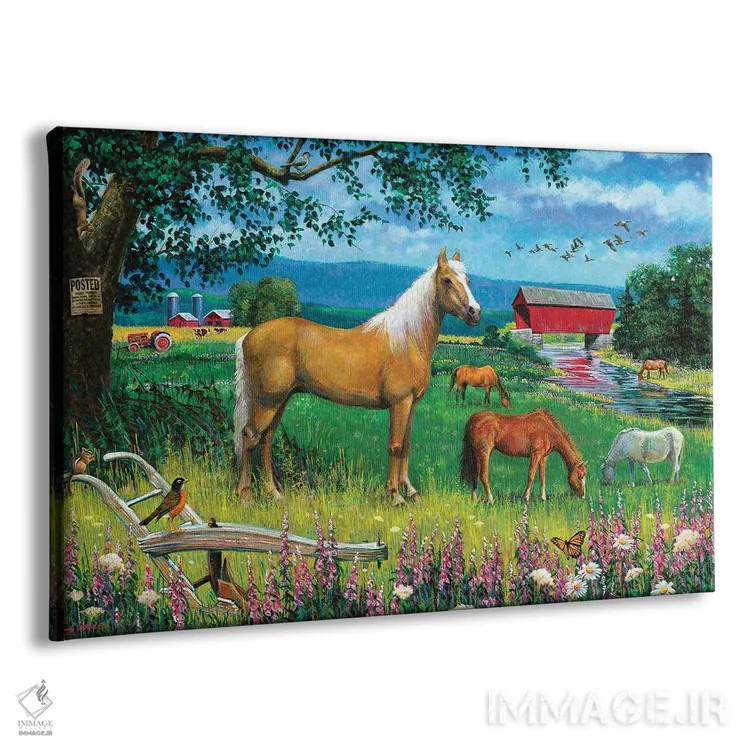 تابلو دکوراتیو اسب ها در مزرعه اثر جی. چارلز - نمای پرسپکتیو محصول