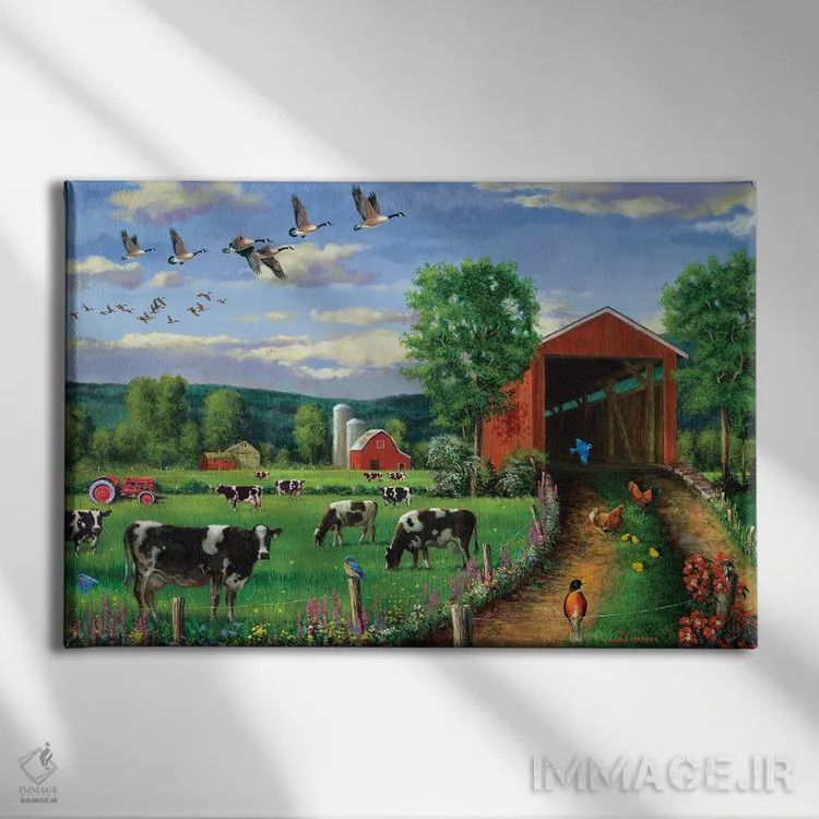 تابلو دکوراتیو غازهایی که بالای پل سرپوشیده پرواز می کنند اثر جی. چارلز - نمای روبهرو روی دیوار