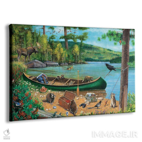 تابلو دکوراتیو قایق سبز کنار دریاچه اثر جی. چارلز - نمای پرسپکتیو محصول