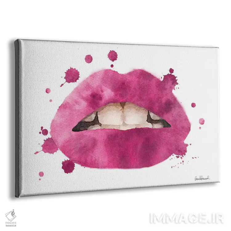 تابلو دکوراتیو Bright Pink,لب ها با پاشش آبرنگی صورتی روشن اثر آماندا گرینوود - نمای پرسپکتیو محصول