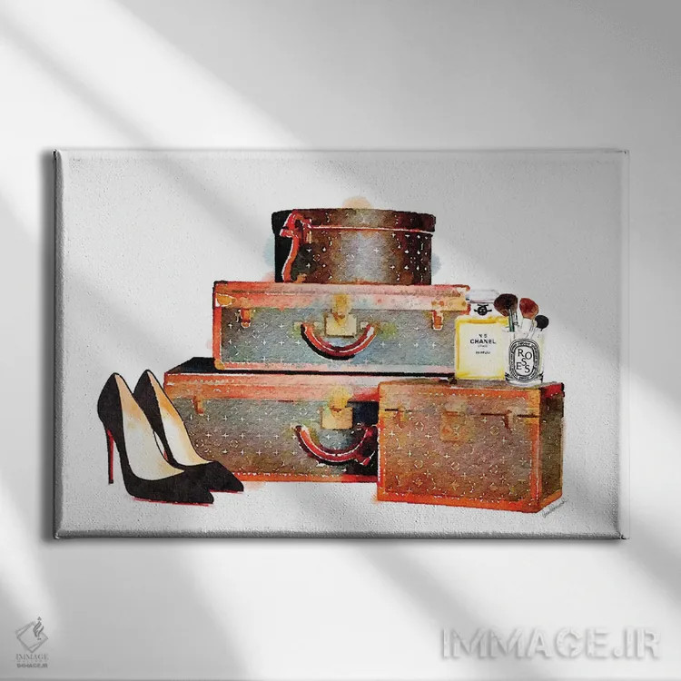 تابلو دکوراتیو ست چمدان و کفش اثر آماندا گرینوود - نمای روبهرو روی دیوار