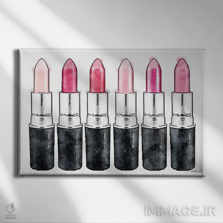 تابلو دکوراتیو ردیف رژ لب صورتی اثر آماندا گرینوود - نمای روبهرو روی دیوار