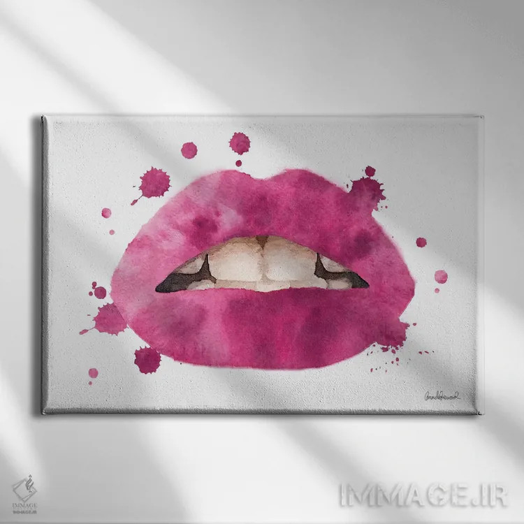 تابلو دکوراتیو Bright Pink,لب ها با پاشش آبرنگی صورتی روشن اثر آماندا گرینوود - نمای روبهرو روی دیوار