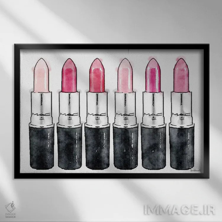 تابلو دکوراتیو ردیف رژ لب صورتی اثر آماندا گرینوود - نمای قابدار مشکی