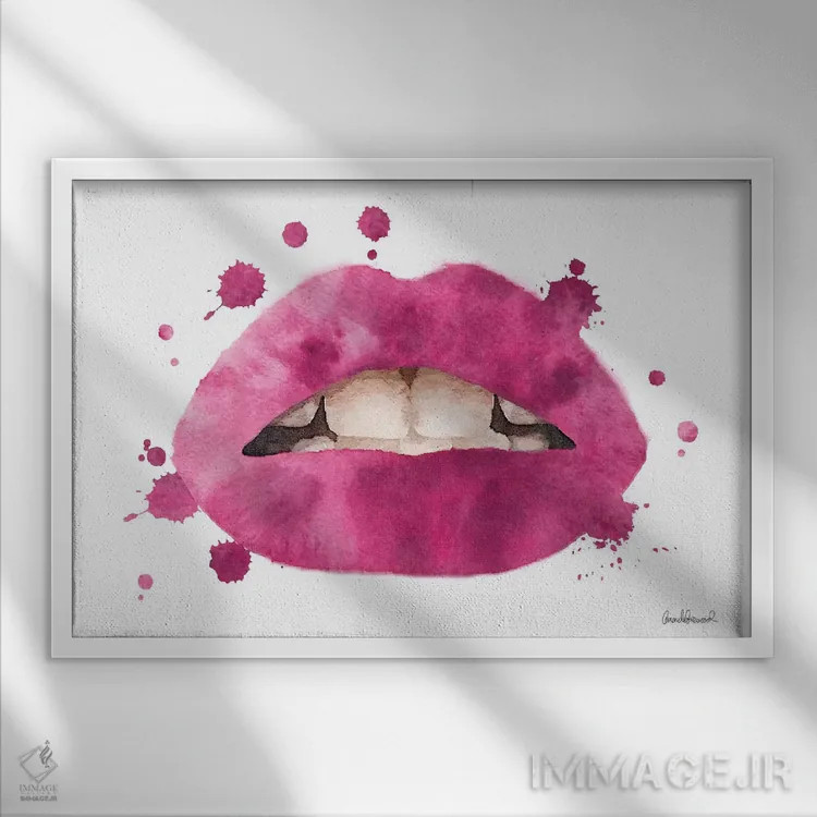 تابلو دکوراتیو Bright Pink,لب ها با پاشش آبرنگی صورتی روشن اثر آماندا گرینوود - نمای قابدار سفید