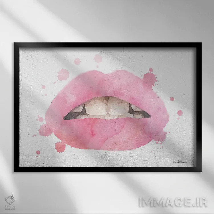 تابلو دکوراتیو Pale Pink,لب ها با پاشش آبرنگی صورتی کمرنگ اثر آماندا گرینوود - نمای قابدار مشکی
