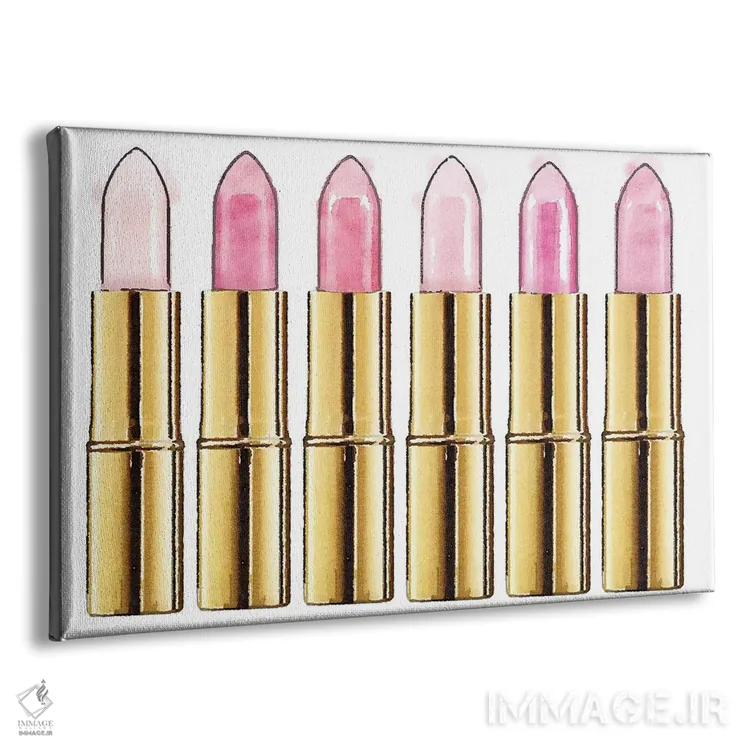 تابلو دکوراتیو رژ لب در طلایی و صورتی ملایم اثر آماندا گرینوود - نمای پرسپکتیو محصول