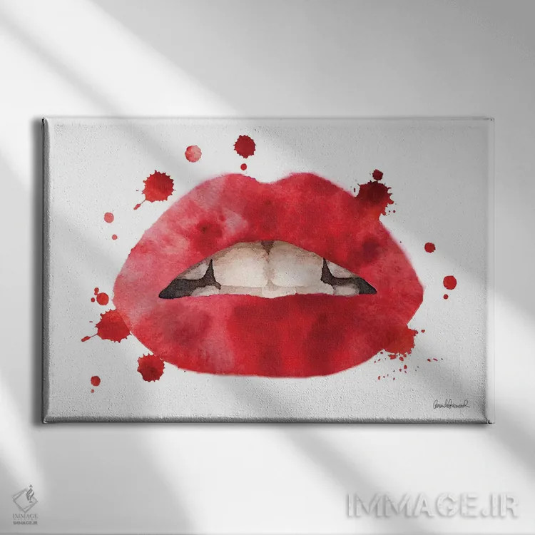 تابلو دکوراتیو Red,لب ها با پاشش آبرنگی قرمز اثر آماندا گرینوود - نمای روبهرو روی دیوار