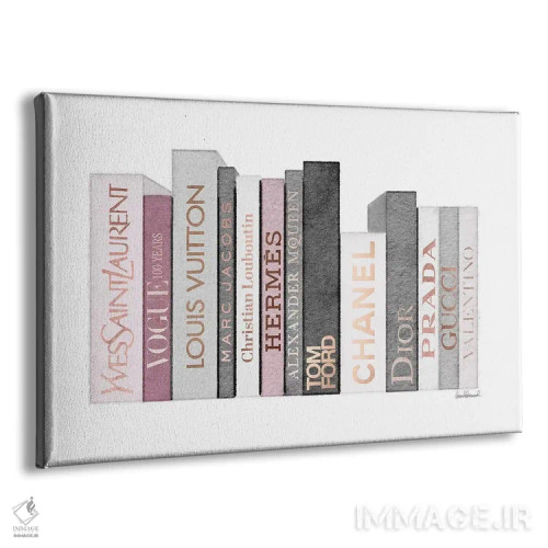 تابلو دکوراتیو Grey, And Pink Fashion Books,قفسه کتاب پر از کتاب های مد… اثر آماندا گرینوود - نمای پرسپکتیو محصول