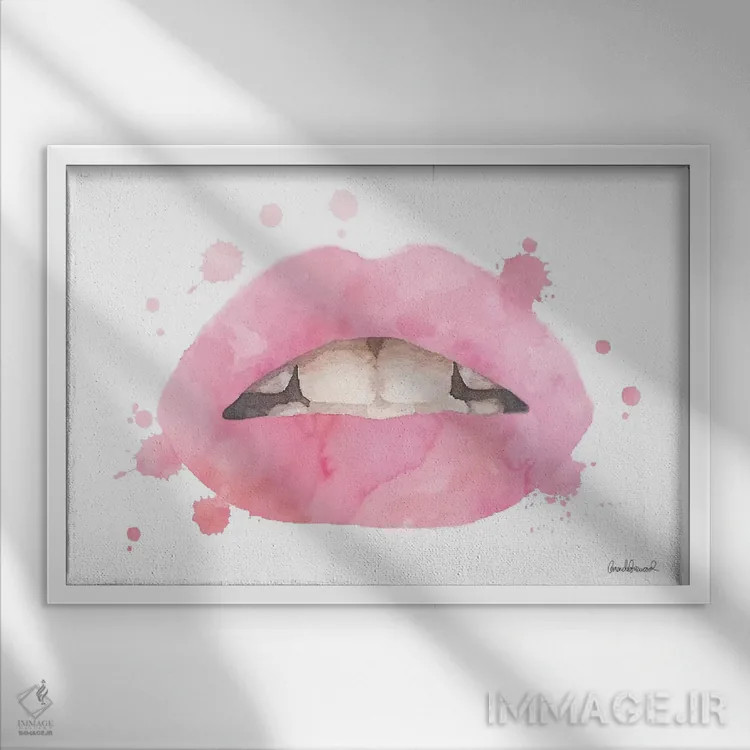 تابلو دکوراتیو Pale Pink,لب ها با پاشش آبرنگی صورتی کمرنگ اثر آماندا گرینوود - نمای قابدار سفید