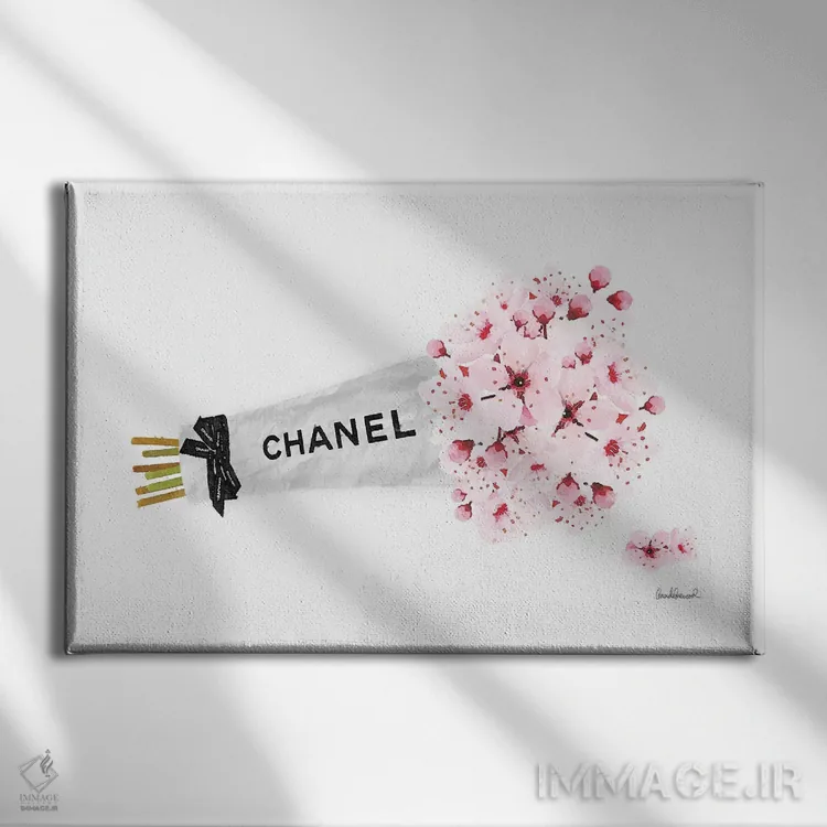 تابلو دکوراتیو دسته گل شکوفه گیلاس شانل اثر آماندا گرینوود - نمای روبهرو روی دیوار