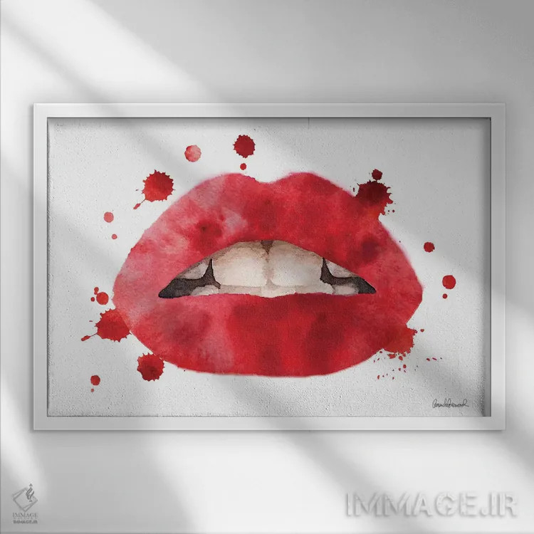 تابلو دکوراتیو Red,لب ها با پاشش آبرنگی قرمز اثر آماندا گرینوود - نمای قابدار سفید