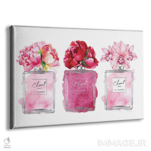 تابلو دکوراتیو سه گانه عطر در نقره ای و صورتی اثر آماندا گرینوود - نمای پرسپکتیو محصول