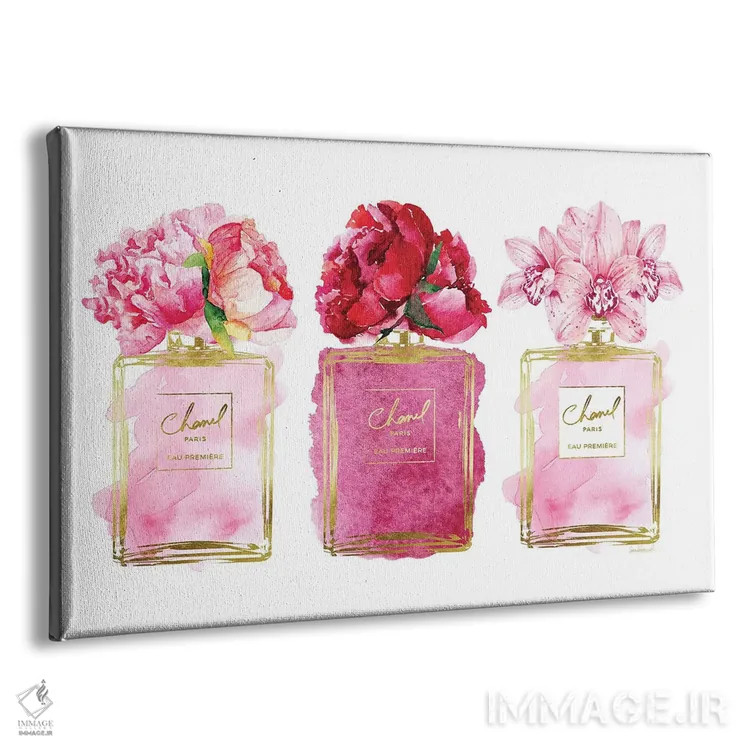 تابلو دکوراتیو سه گانه عطر در طلایی و صورتی اثر آماندا گرینوود - نمای پرسپکتیو محصول