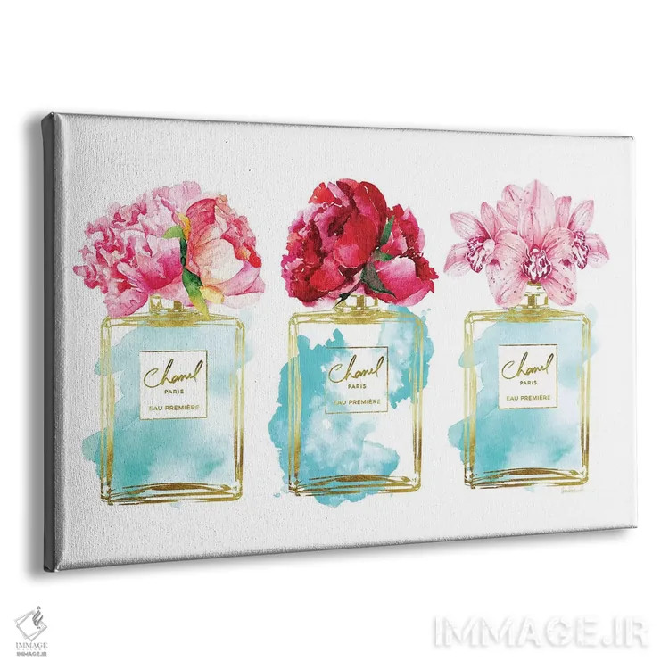 تابلو دکوراتیو سه گانه عطر در طلایی و آبی ها اثر آماندا گرینوود - نمای پرسپکتیو محصول