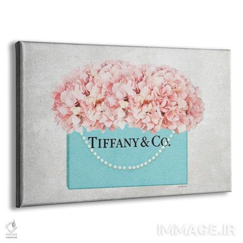 تابلو دکوراتیو کیف خرید فیروزه ای با دسته مرواریدی و گل ادریسی هلویی با… اثر آماندا گرینوود - نمای پرسپکتیو محصول