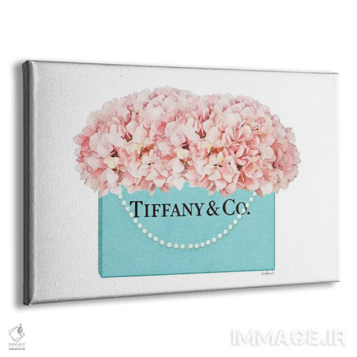 تابلو دکوراتیو کیف خرید فیروزه ای با دسته مرواریدی و گل ادریسی هلویی اثر آماندا گرینوود - نمای پرسپکتیو محصول