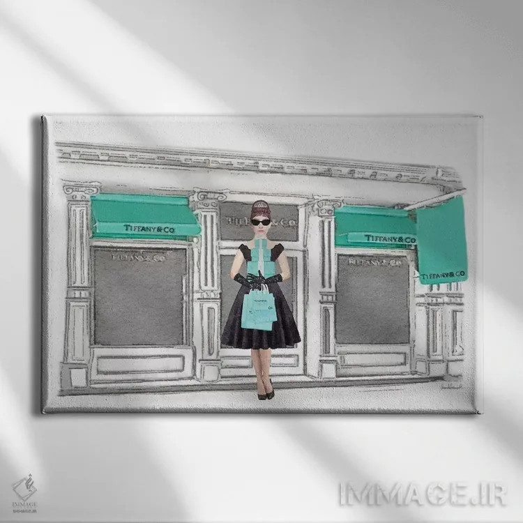 تابلو دکوراتیو Teal, With Shopping Audrey,نمای جلوی فروشگاه، با رنگ فیر… اثر آماندا گرینوود - نمای روبهرو روی دیوار
