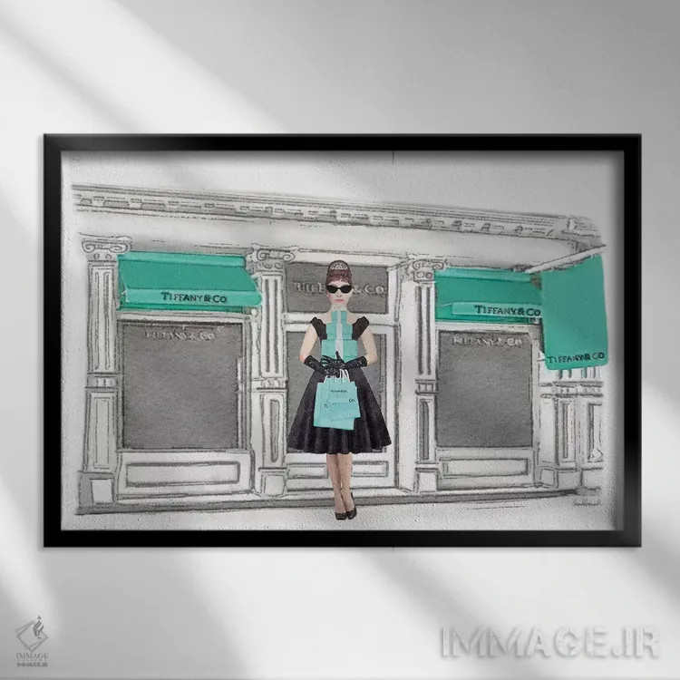 تابلو دکوراتیو Teal, With Shopping Audrey,نمای جلوی فروشگاه، با رنگ فیر… اثر آماندا گرینوود - نمای قابدار مشکی