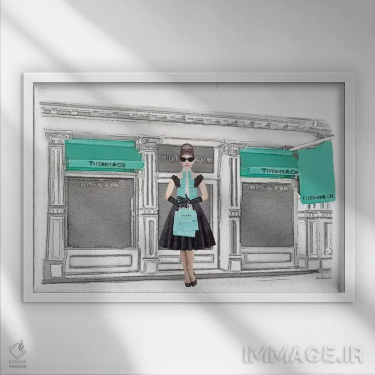 تابلو دکوراتیو Teal, With Shopping Audrey,نمای جلوی فروشگاه، با رنگ فیر… اثر آماندا گرینوود - نمای قابدار سفید