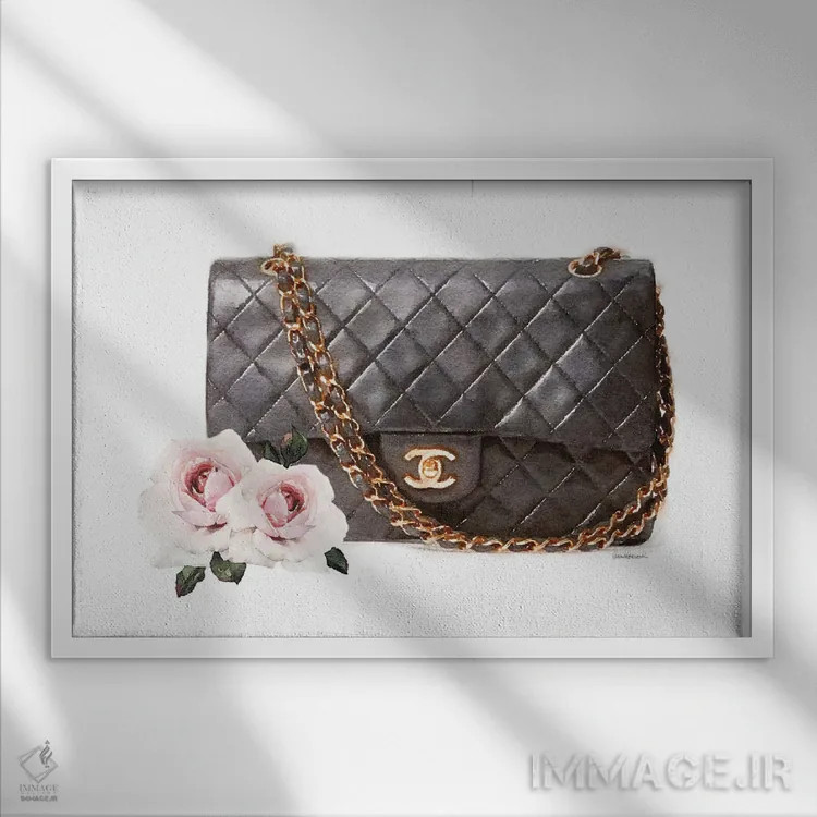 تابلو دکوراتیو کیف دوخته شده با گل رز اثر آماندا گرینوود - نمای قابدار سفید