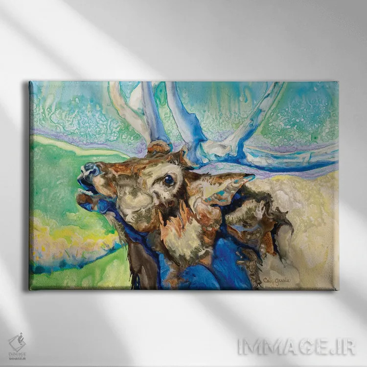 تابلو دکوراتیو گوزن تنها اثر کالی گاریس - نمای روبهرو روی دیوار