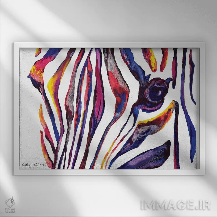 تابلو دکوراتیو خطوط راه راه اثر کالی گاریس - نمای قابدار سفید