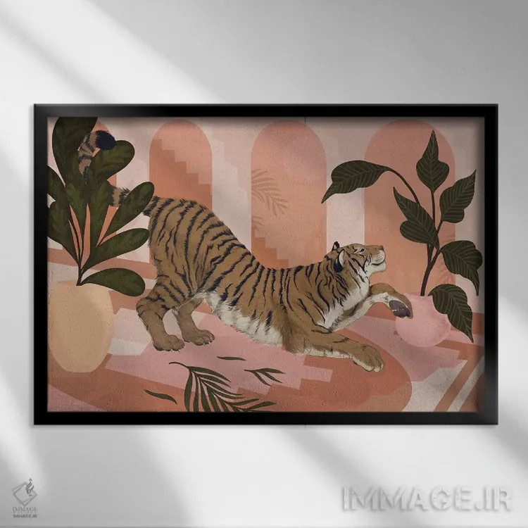 تابلو دکوراتیو ببر خونسرد اثر لورا گریوز - نمای قابدار مشکی