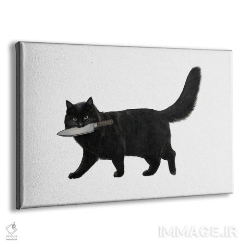 تابلو دکوراتیو گربه چاقو به دست اثر لورا گریوز - نمای پرسپکتیو محصول