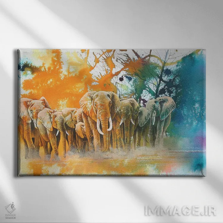 تابلو دکوراتیو قبیله فیل ها اثر گرائیم استیونسون - نمای روبهرو روی دیوار