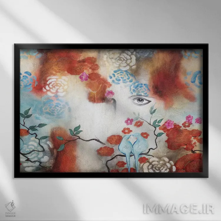 تابلو انتزاعی چهره پنهان ۱ اثر گابریلا ویارریل - نمای قابدار مشکی