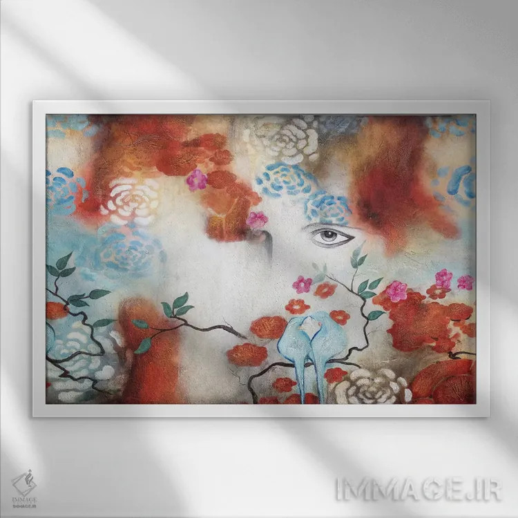 تابلو انتزاعی چهره پنهان ۱ اثر گابریلا ویارریل - نمای قابدار سفید