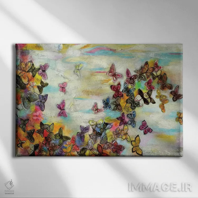تابلو انتزاعی پروانه ها ۲ اثر گابریلا ویارریل - نمای روبهرو روی دیوار