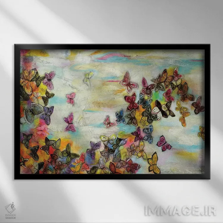 تابلو انتزاعی پروانه ها ۲ اثر گابریلا ویارریل - نمای قابدار مشکی