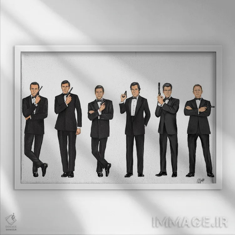 تابلو دکوراتیو جیمز باند ۰۰۷ اثر گاو نورتون - نمای قابدار سفید