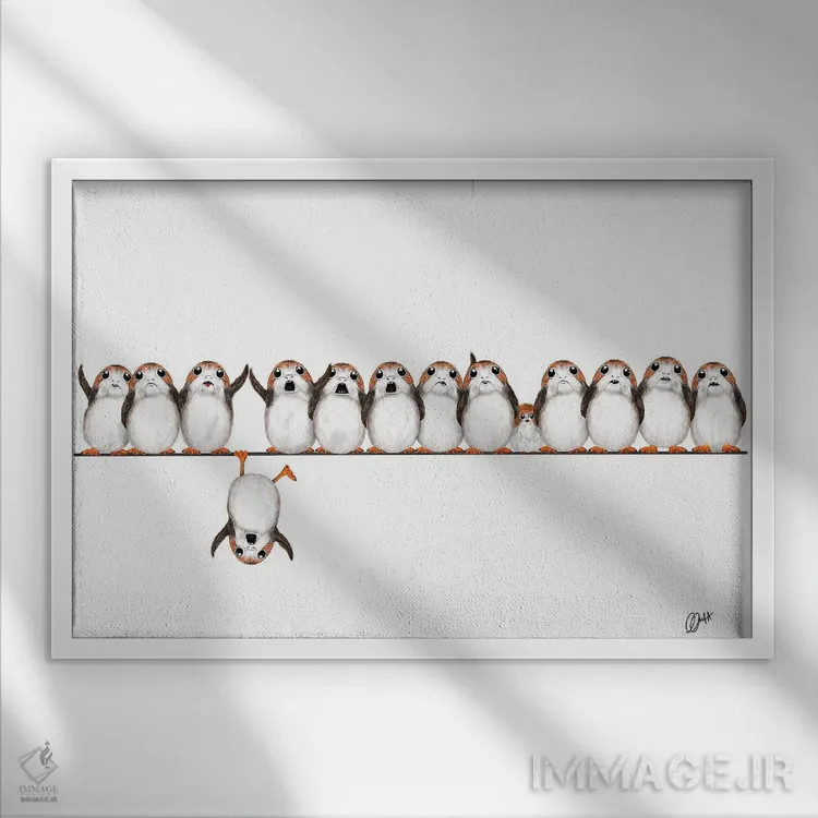 تابلو دکوراتیو پورگ ها روی سیم اثر گاو نورتون - نمای قابدار سفید