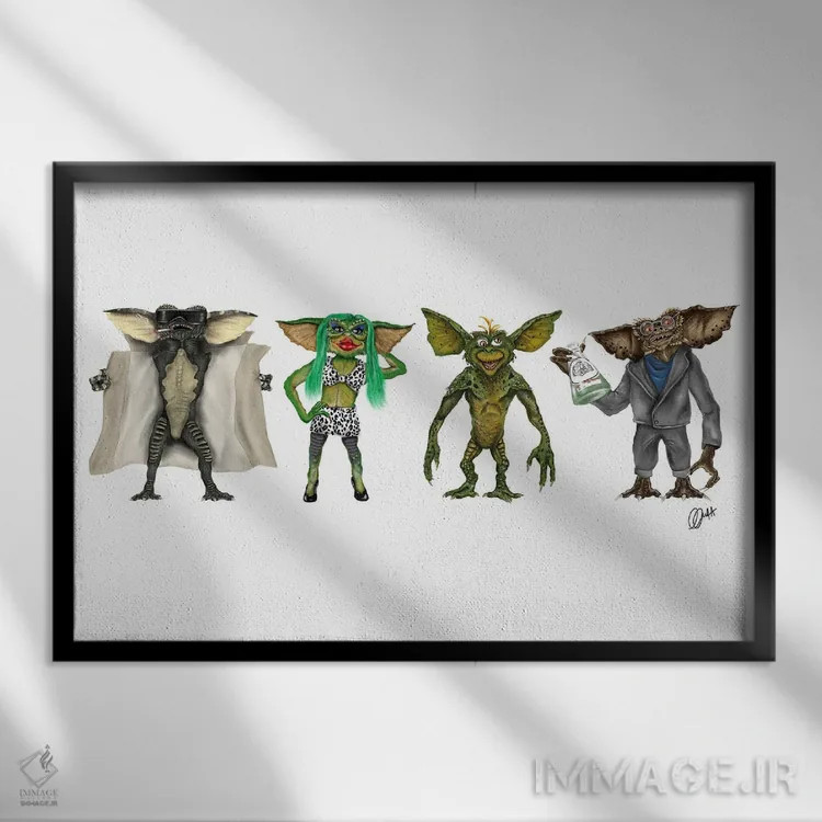 تابلو دکوراتیو گرملین ها اثر گاو نورتون - نمای قابدار مشکی