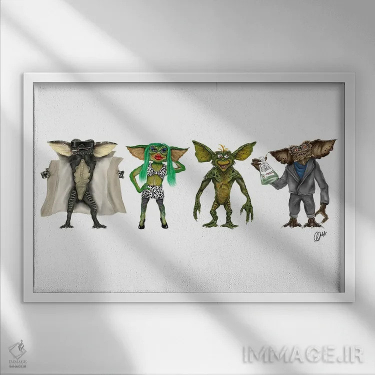 تابلو دکوراتیو گرملین ها اثر گاو نورتون - نمای قابدار سفید