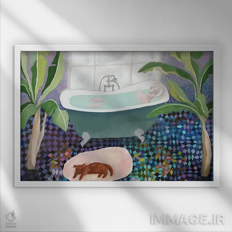 تابلو دکوراتیو تنها چکه آرام شیر آب اثر گرتی یانگ - نمای قابدار سفید