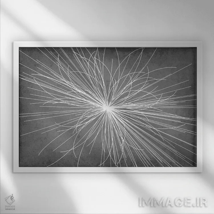 تابلو انتزاعی برخورد ذرات اثر گت یور نرد آن - نمای قابدار سفید