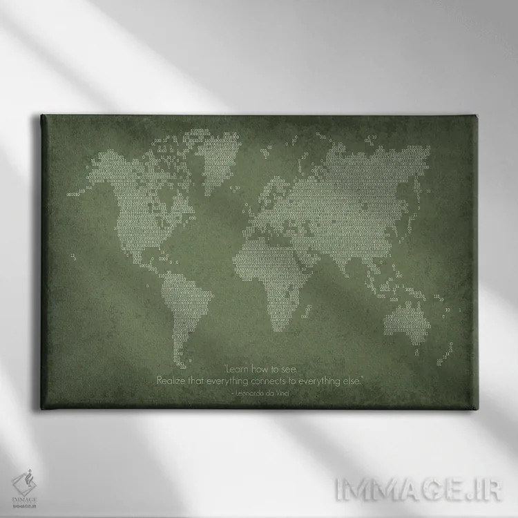 تابلو دکوراتیو نقشه جهان به صورت کد باینری اثر گت یور نرد آن - نمای روبهرو روی دیوار