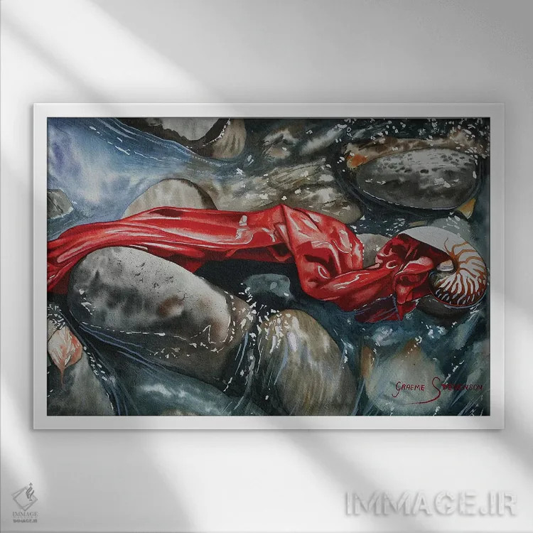 تابلو دکوراتیو چکه سرخ اثر گرائیم استیونسون - نمای قابدار سفید