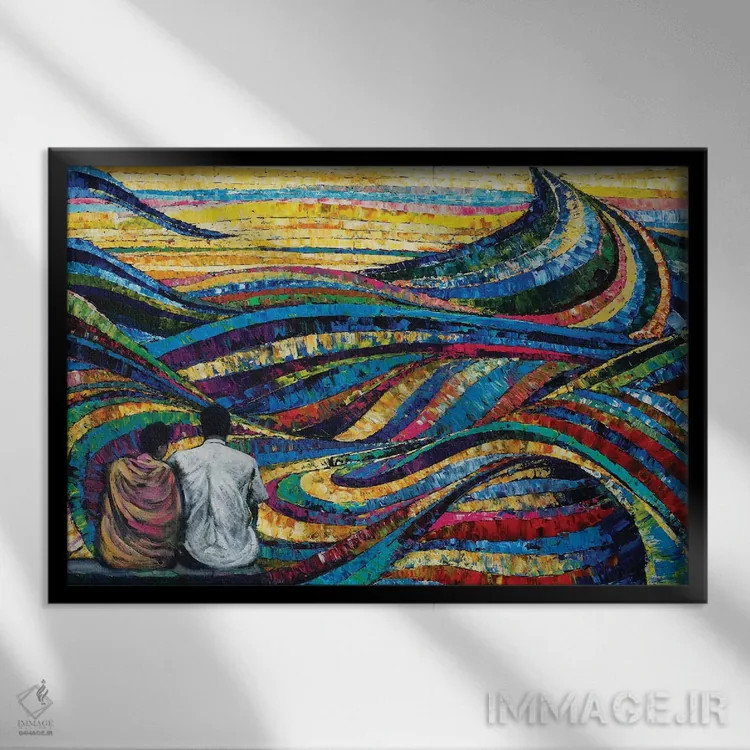 تابلو انتزاعی آواز هند اثر دیوید گیستا - نمای قابدار مشکی